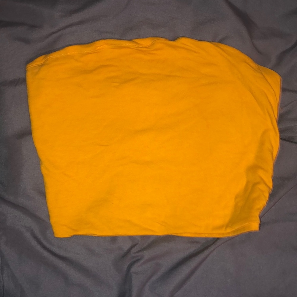 Yellow strapless crop top
